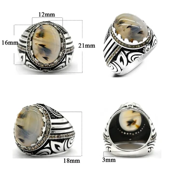 Naturlige Agat ring for Mænd 925 Sterling Sølv Vintage Naturlige Oval Ædelsten Mandlige Ring tyrkisk Håndlavede Smykker Mand Gave