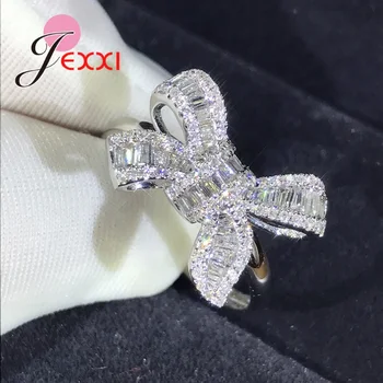 Ny Kollektion I Ægte 925 Sterling Sølv Sommerfugl Mønster Crystal Finger Ring For Kvinder Bryllup Engagement Jul Smykker