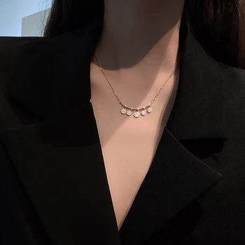 Ny Mode 14K Ægte Guld Geometrisk Runde Krystal Kæde Halskæde til Kvinder af Høj Kvalitet AAA Zircon Smykker Gave Ins Hot