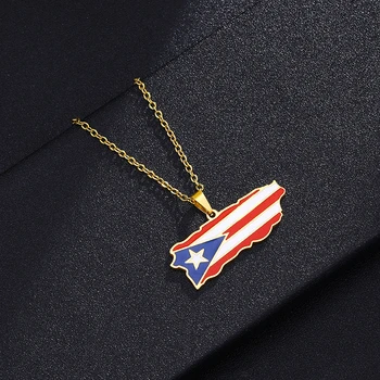 Nye Puerto Rico Kort Flag Vedhæng Halskæder I Rustfrit Stål, Guld/Stål Farve Puerto Ricans Patriotiske Smykker Til Mænd, Kvinder Gaver