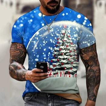 Nytår Gave T-shirt 3D-Flerfarvet Print Jul T-shirt til Mænd Cosplay Santa Claus Mode Festlige Harajuku Streetwear