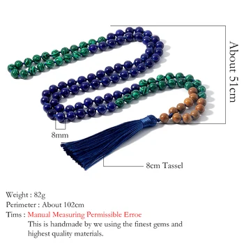 OAIITE Naturlige Lapis Lazuli Beaded Halskæde 108 Yoga Mala Malakit Sten Buddhismen Rosenkrans Boheme-Tassel Halskæde til Kvinder, Mænd