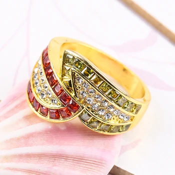 Personlighed Design Geometriske Ringe til Kvinder Red Rhinestone Bryllup Engagement Krystal Guld Farve Finger Ring Charme Smykker Gave