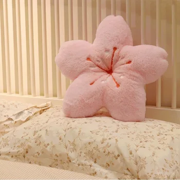 Pink Cherry Kronblade Pude Pige Soveværelse Stue Indretning Sædehynde Plys Tatami Sakura Cherry Blossom Pude