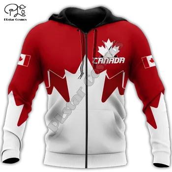 PLstar Kosmos Canada Flag National Emblem 3D Printede Sweatshirts og Hættetrøjer Zip Hooded For Mand/Kvinde Casual Streetwear Stil-C02