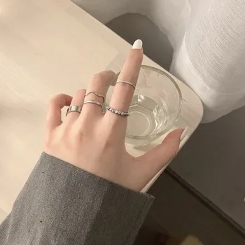Punk Metal Geometriske Rund Ring i Sølv Sæt Farve Åbne Ringe til Kvinder Mode Finger Tilbehør Spænde Fælles Tail Ring Smykker