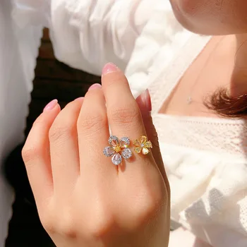 QTT Søde Gule Blomst Resizable Ring Til Pige S925 Sterling Sølv fingerring Bryllup Engagement Smykker Gave