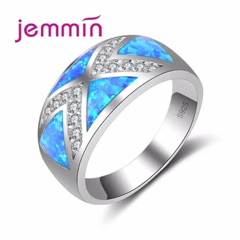 Retro Sølv Ring 925 Sterling Sølv Vintage Bryllup Ringe Til Kvinder Hvid Blå Ild Opal Trekant Smykker Ring Size6789
