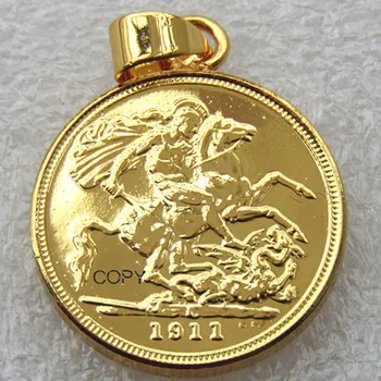 S(26)Mønt-Vedhæng Forenede Kongerige 1 Suveræne 1911 Forgyldt Kopi Mønt(22,5 mm)