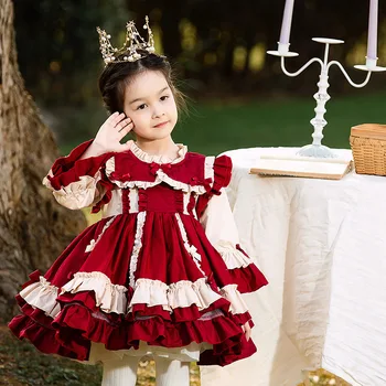 Spædbarn Buksetrold Piger i det Nye År kjoler til baby Red Christmas Dress Nyfødte Spanien Fødselsdag PartyGirls Lolita Princess Dress