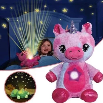 Stjerne Nat Lys Projektor Udstoppede Dyr Legetøj Med Lys Farverige Stjerner Galaxy Søde Piger Bære Blød Dukke Til Pige Børn Gave