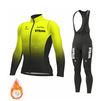 STRAVA 2021 Triathlon Vinter Herre Cykling Tøj MTB Maillot Culotte Termisk Fleece Bib Bukser, langærmet Trøje Sæt