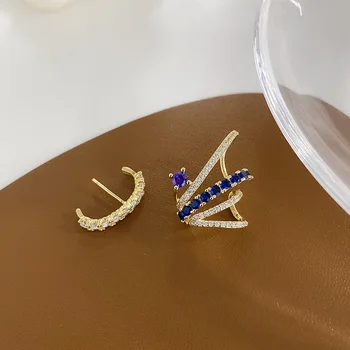 Vintage Guld Farve Geometriske Bogstavet C Fuld Crystal Multi Cirkel Stud Øreringe til Kvinder Personlighed Manchetter koreansk Mode Øreringe