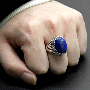 Vintage Lapis Lazuli Sten Ring for Mænd 925 Sterling Sølv Royal Blå Sten Mænds Ring tyrkisk Håndlavet Gemstone Smykker Gave