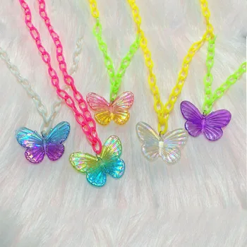 Y2K Tilbehør Rainbow Sommerfugl Halskæde til Kvinder DIY Kawaii Harajuku Egirl Æstetiske Halskæde af 2000'erne Smykker Mode