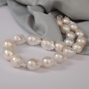 [YS] 12-13mm Høj Kvalitet Hvid Barok Uregelmæssige Ferskvands Perle Halskæde Smykker